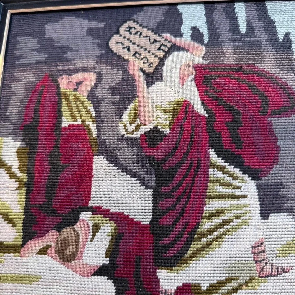 Vintage framed Ten Commandements needlepoint